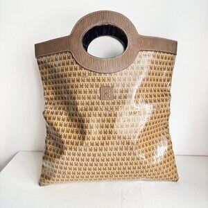 Vintage Harpel Florance Monogram Print Fold Over Clutch to Shopper Bag